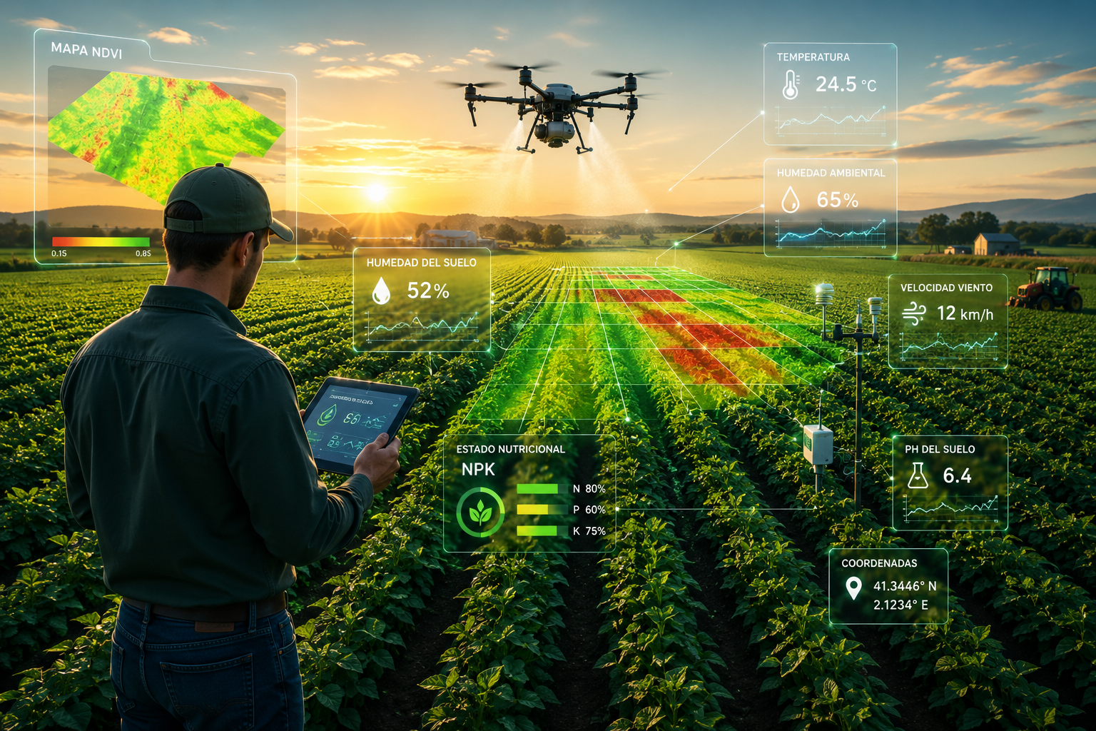 Agricultura de precisión: dron, sensores y monitorización de cultivo en tiempo real